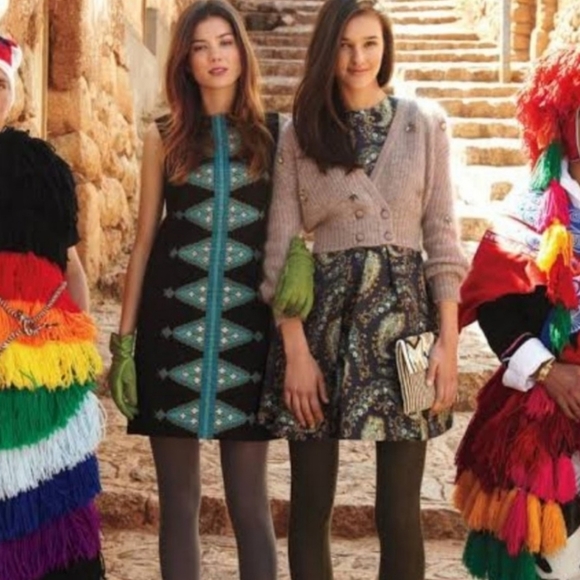 Tabitha | Anthropologie Dress Sheath Sleeveless Embroidered Aztec Design - Picture 4 of 15